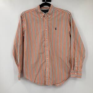 Ralph Lauren Orange Green Stripe Embroidered Iconic Oxford Button Down Shirt